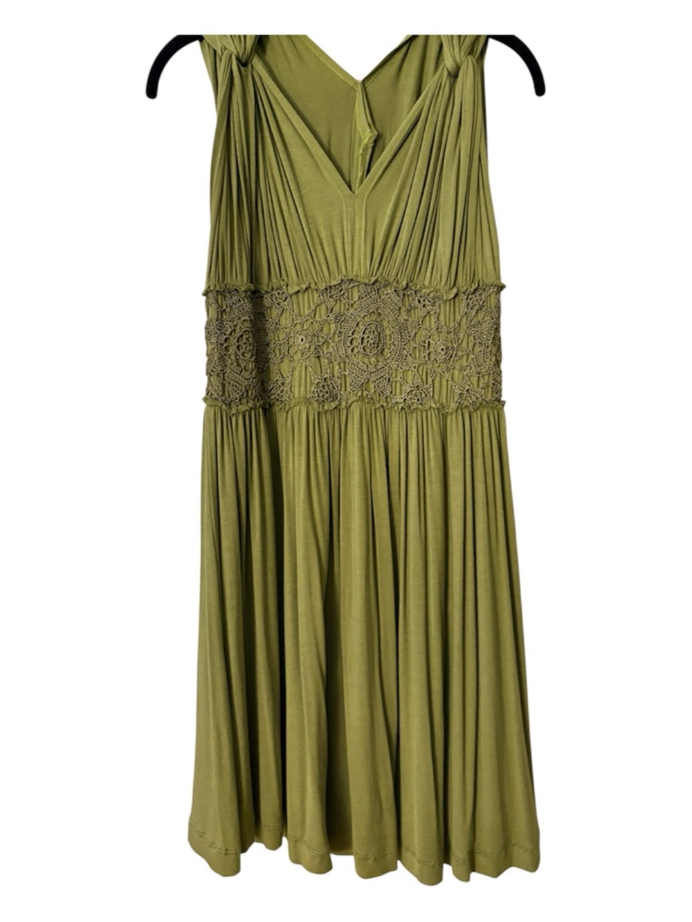 Women’s Crochet-Waist Olive Midi Dress.